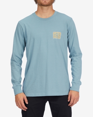 Men's Billabong Crayon Wave Long Sleeve T Shirts Blue | 725XAVWNP