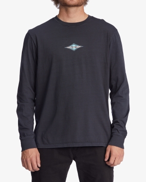 Men's Billabong Diamond Wave Washed Long Sleeve T Shirts Black | 637YHVJBZ