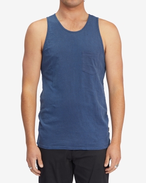 Men's Billabong Essential Wave Washed Pocket Tanks Navy | 418XABJOT