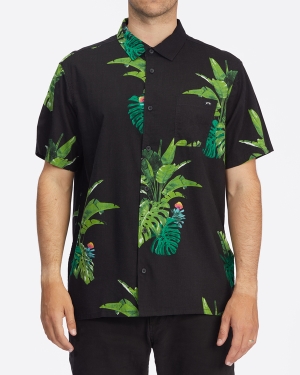 Men's Billabong Kamea Jungle Short Sleeve Shirts Black | 965IENFCV