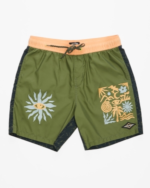 Men's Billabong Offcuts Sun Layback 17 Boardshorts Olive | 602WAYJTL