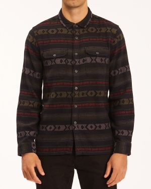 Men's Billabong Offshore Jacquard Flannel Shirts Black | 589ZTKFWO
