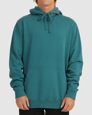 Men's Billabong Overdyed Pop Pullover Hoodie Deep Turquoise | 189XNOHUJ