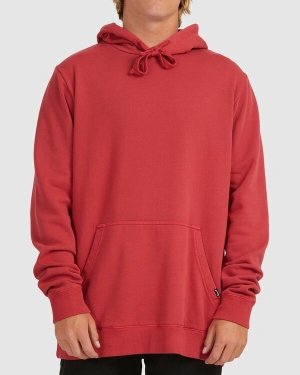 Men's Billabong Overdyed Pop Pullover Hoodie Red / Red | 879DERYXC