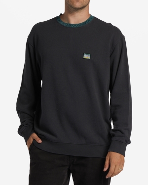 Men's Billabong Re-Issue Crewneck Wave Washed Sweatshirt Black | 132WTEGAH