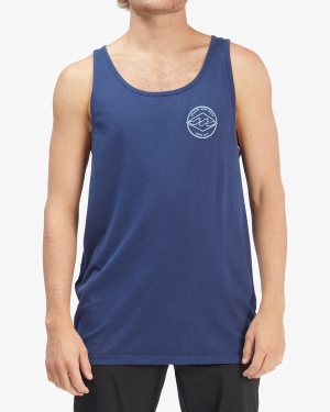Men's Billabong Rotor Diamond Wave Washed Tanks Blue | 045CVTEKY
