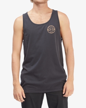 Men's Billabong Rotor Diamond Wave Washed Tanks Black | 530TYIMJQ