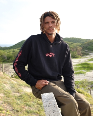 Men's Billabong Short Sands Pullover Hoodie Black | 984MDUYNA