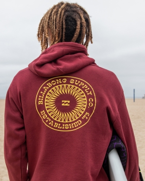 Men's Billabong Solarotor Pullover Hoodie Burgundy | 137CMUTIX