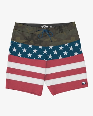 Men's Billabong Stars Stripes Tribong Lo Tide 19 Boardshorts Red White Blue | 968FXAWST