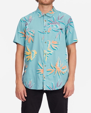 Men's Billabong Sundays Floral Short Sleeve Shirts Light Blue | 052BADWXH