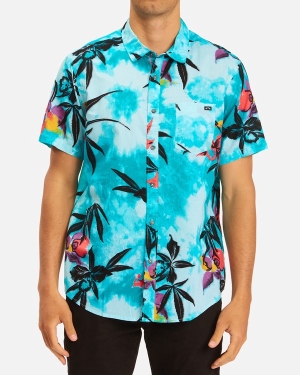 Men's Billabong Sundays Floral Short Sleeve Shirts Turquoise | 126RBHTEG