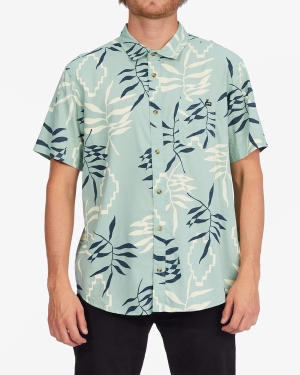 Men's Billabong Sundays Floral Short Sleeve Shirts Olive Green | 873AJXZTQ