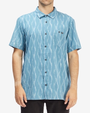 Men's Billabong Sundays Jacquard Short Sleeve Shirts Blue | 239NFPEMR
