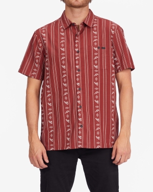Men's Billabong Sundays Jacquard Short Sleeve Shirts Burgundy | 305MLXHAS