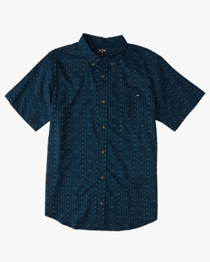 Men's Billabong Sundays Mini Short Sleeve Shirts Navy | 437REYALB