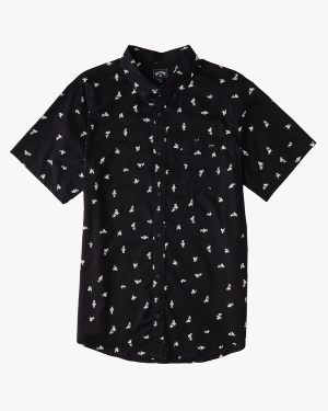Men's Billabong Sundays Mini Short Sleeve Shirts Black White | 486JIZMUS