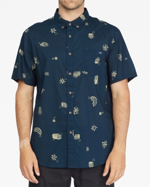 Men's Billabong Sundays Mini Short Sleeve Shirts Indigo | 597PNLRTA
