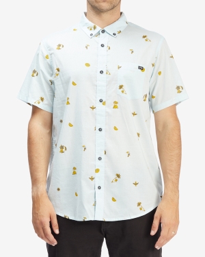Men's Billabong Sundays Mini Short Sleeve Shirts Blue / Blue | 807PDTJLV