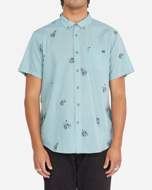 Men's Billabong Sundays Mini Short Sleeve Shirts Blue | 945VMRFTQ