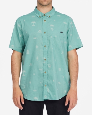 Men's Billabong Sundays Mini Short Sleeve Shirts Olive Green | 982EUIYBO