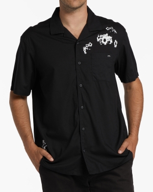 Men's Billabong Sundays Vacay Short Sleeve Shirts Black White | 346ONVYBJ