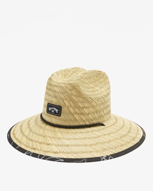 Men's Billabong Tides Print Straw Lifeguard Hats Black White | 376QIYXZA