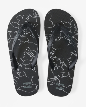Men's Billabong Tides Slip-On Flip Flops Black White | 072GKDQBL