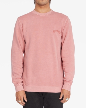 Men's Billabong Wave Washed Crewneck Pullover Fleece Jackets Rose | 308YDIVUT
