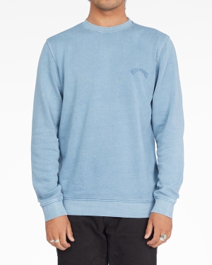 Men's Billabong Wave Washed Crewneck Pullover Fleece Jackets Blue | 460DZKFUL
