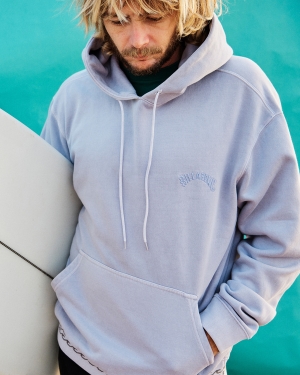 Men's Billabong Wave Washed Organic Pullover Hoodie Grey Purple | 082GHTJIM