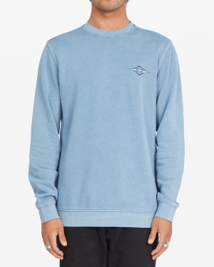 Men's Billabong Wave Washed Theme Arch Crewneck Pullover Fleece Jackets Blue | 257MNRODP