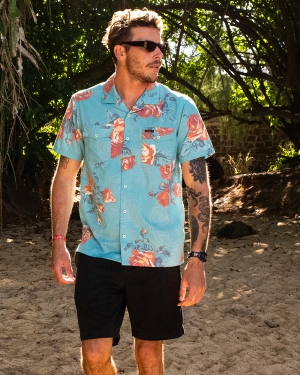 Men's Billabong Wrangler Bloom Short Sleeve Shirts Mint | 853IUGATC