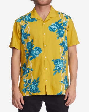 Men's Billabong Wrangler Desert Rose Short Sleeve Shirts Gold | 940OMAQXN