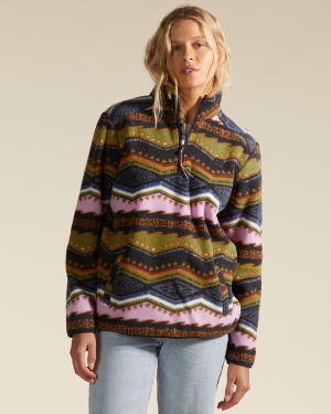 Women's Billabong A/Div Boundary Mock 3 Half-Zip Pullover Sweatshirt Black Multicolor | 048YUXCAM