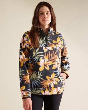 Women's Billabong A/Div Boundary Mock Half-Zip Pullover Fleece Sweaters Black Multicolor | 374YOMKUG