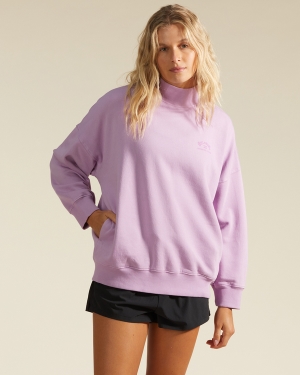 Women's Billabong A/Div Canyon Mock Neck Sweatshirt Lavender | 754LXMOUA