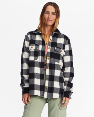 Women's Billabong A/Div Forge Flannel Shacket Fleece Sweaters White / Black | 678OQSTCL
