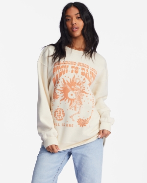 Women's Billabong All Is One Graphic Crewneck Sweatshirt White | 472XOBCEJ