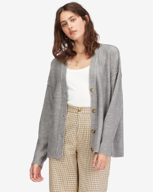 Women's Billabong At Ease Button Front Cardigan Sweaters Grey | 610AFCDMN
