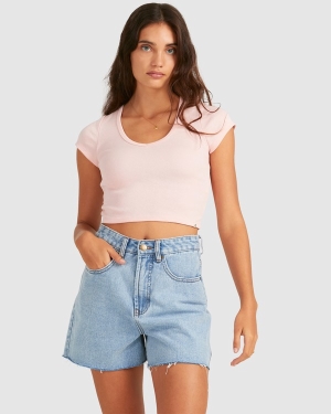 Women's Billabong Baby Vee T Shirts Pink | 359JNKROI