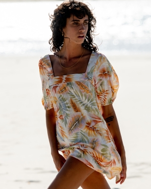 Women's Billabong Bay Side Babydoll Dress White / Multicolor | 215LZIDCU