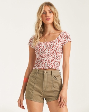 Women's Billabong Bayside Tops Red | 280JAEQPT