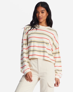 Women's Billabong Beach Boyfriend Boxy Long Sleeve T Shirts White | 594PUQRXS