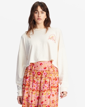 Women's Billabong Beach Boyfriend Long Sleeve Crop Tops White | 089OECYMT