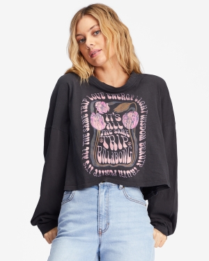 Women's Billabong Beach Boyfriend Long Sleeve Crop Tops Black | 279RJDANY