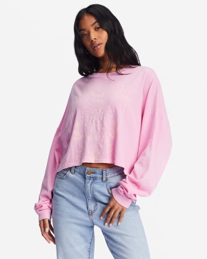 Women's Billabong Beach Boyfriend Long Sleeve Crop Tops Pink | 587TLQDOI