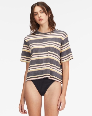 Women's Billabong Beach Street Pocket T Shirts Black | 390ISPAOL