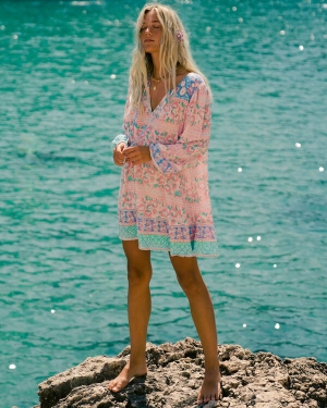 Women's Billabong Boho Babe Long Sleeve Babydoll Dress Multicolor | 084MQWBXF