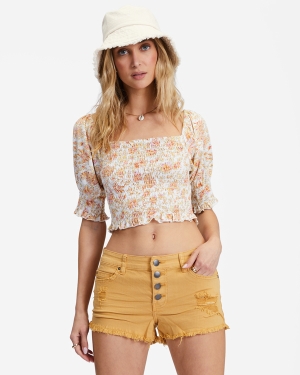 Women's Billabong Buttoned Up Denim Shorts Gold | 867IWRFGV